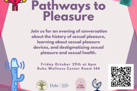 Join us for an evening of conversation about the history of sexual pleasure, learning about sexual pleasure devices, and participating in a guided reflection to destigmatize sexual pleasure and sexual health.
